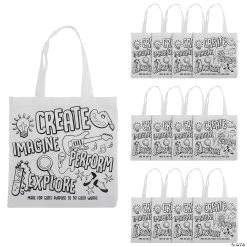 New 🎁 12" x 12" Medium Color Your Own Studio VBS Tote Bags - 12 Pc. 👍