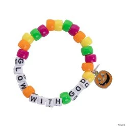 Discount ⭐ Christian Pumpkin Pony Bead Bracelet Craft Kit - Makes 12 ✔️