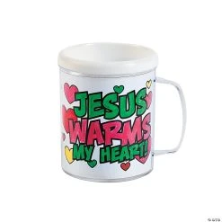 New 😍 Color Your Own Jesus Warms the Heart Plastic Mugs - 12 Pc. 🤩