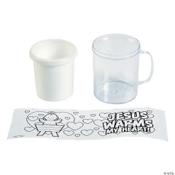 New 😍 Color Your Own Jesus Warms the Heart Plastic Mugs - 12 Pc. 🤩 -Religious Crafts Sales color your own jesus warms the heart plastic mugs 12 pc 13751751 a02