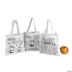 Best Sale π₯ Color Your Own Mini Christian Pumpkin Canvas Tote Bags - 12 Pc. π