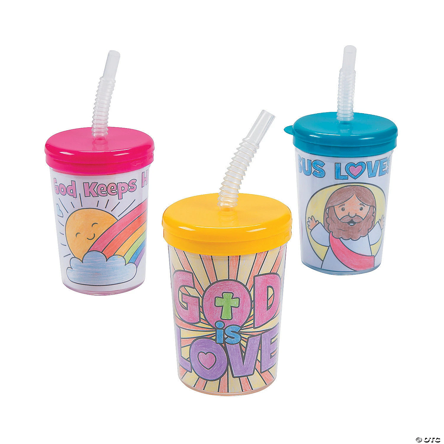 Budget π Color Your Own Religious Cups with Lids & Straws - 12 Pc. 𧨠2 Budget π Color Your Own Religious Cups with Lids & Straws - 12 Pc. 𧨠- Image 2