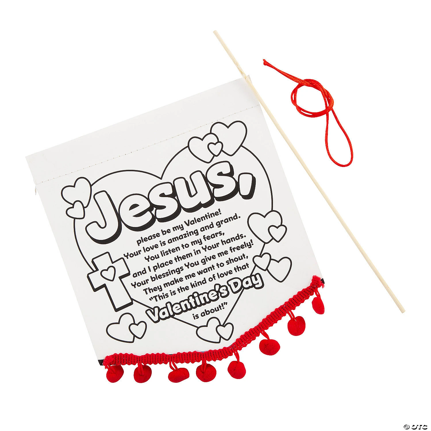 Budget π Color Your Own Valentine Prayer Banners with Pom-Pom Trim - 12 Pc. π 2 Budget π Color Your Own Valentine Prayer Banners with Pom-Pom Trim - 12 Pc. π - Image 2