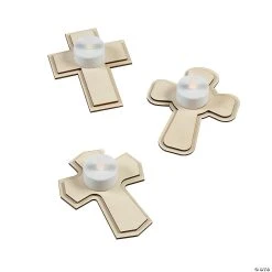Cheapest ⭐ DIY Unfinished Wood Cross Tea Light Holders with Lights - 12 Pc. 😍