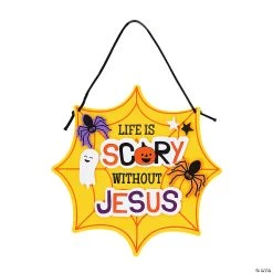 Hot Sale ✔️ Life is Scary Without Jesus 😉 Halloween Sign Craft Kit – Makes 12 🔥