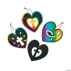 Outlet βοΈ Magic Color Scratch Religious Heart Ornaments - 24 Pc. β¨