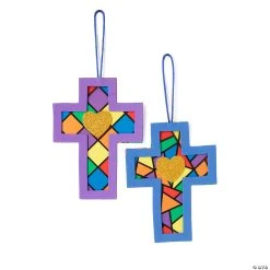 Cheapest ❤️ Religious Stained Glass Cross Ornament Craft Kit - Makes 12 ⌛